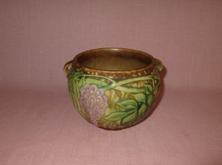 Roseville Pottery Wisteria Squat Handled Vase 628 - 4 In Tan 1933 4 1/4 "