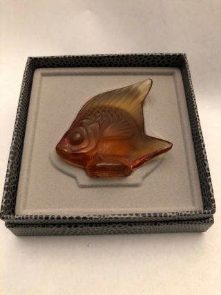 Lalique France Frosted Crystal Amber 30007 Poisson Angel Fish Glass Sculpture