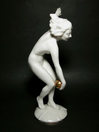 Rare Art Deco HUTSCHENREUTHER Germany Porcelain Figurine NUDE Signed TUTTER Ex 2
