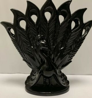 Vintage Royal Haeger Black Peacock Vase Mid Century Modern Glazed R31