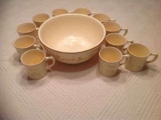 Vintage Tom & Jerry Punch Bowl Set And 11 Cups