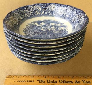 Liberty Blue 8 Cereal - Soup Bowls 6 1/4 " - Mount Vernon - Staffordshire,  Eng. ,