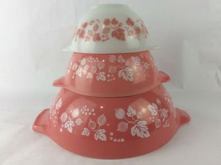 Vintage Pyrex Mixing Bowl Set Of 3 Cinderella Style 441 442 444 Pink Gooseberry
