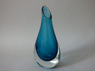 Rare Heavy Jade Blue Whitefriars Art Glass Bone Tear Drop Bud Vase Uk P,  P