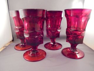 4 Fostoria Argus Ruby Red Footed Iced Tea Tumblers 6 1/2 "