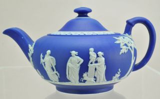 Antique Wedgwood Dark Blue Jasper Dip Jasperware Teapot 19th Century