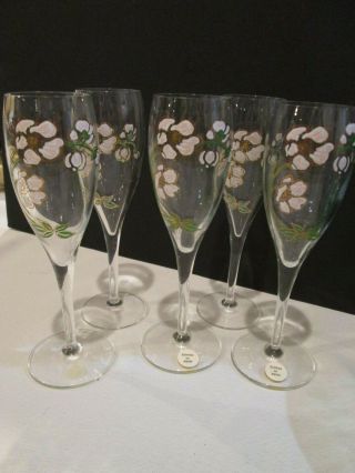 Set Of 5 Perrier Jouet Champagne Flutes Pink White Anemone Flower With Tags
