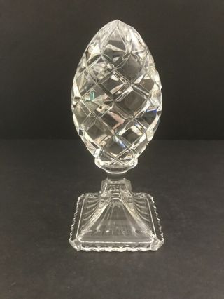 Cut Lead Crystal Egg Pine Cone Shape Finial On Pedestal Paperweight Decor Clear