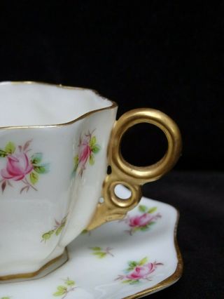 CAC / LENOX / AMERICAN BELLEEK MINIATURE CUP AND SAUCER W/ PINK ROSES & SPRIGS 2