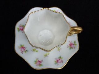 CAC / LENOX / AMERICAN BELLEEK MINIATURE CUP AND SAUCER W/ PINK ROSES & SPRIGS 3