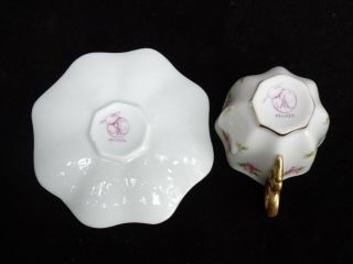CAC / LENOX / AMERICAN BELLEEK MINIATURE CUP AND SAUCER W/ PINK ROSES & SPRIGS 5