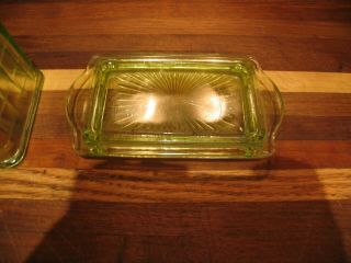 Anchor Hocking Block Optic Green Fluorescent 1 Lb Butter Dish and Lid 2
