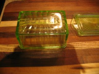 Anchor Hocking Block Optic Green Fluorescent 1 Lb Butter Dish and Lid 3