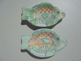 2 Mackenzie Childs Fish Plates Dishes 7 1/2 " X 4 1/2 "