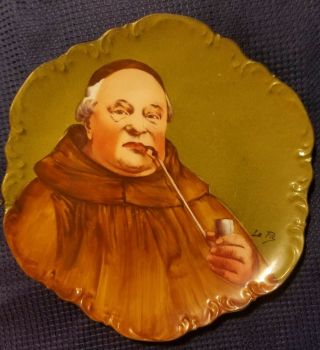 George Borgfeldt Coronet Limoges Signed Le Pic Smoking Monk Portrait Plate
