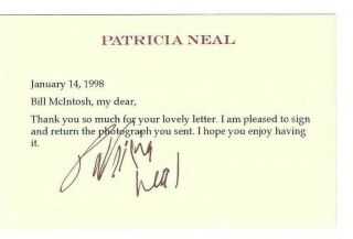Patricia Neal Signed Note / Autographed The Day The Earth Stood Still