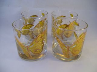 Vintage Culver Barware (4) Double Old Fashioned Glasses 22K Gold Butterflies 2