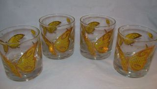 Vintage Culver Barware (4) Double Old Fashioned Glasses 22K Gold Butterflies 3