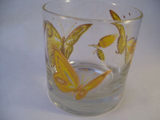 Vintage Culver Barware (4) Double Old Fashioned Glasses 22K Gold Butterflies 7