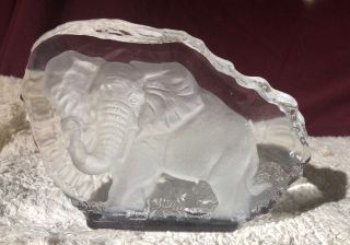 Large Elephant Swedish Art Glass Paperweight Mats Jonasson Clear/frosted Slab