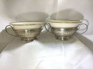 Lenox - Frank Whiting Sterling Silver - Bouillon Cups With Lenox Liner Dish