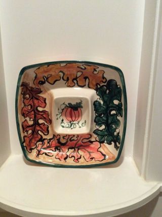 Vicki Carroll Pottery Chip And Dip Platter Signed Autumn Themem