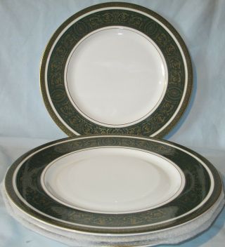 Royal Doulton H4992 Vanborough Green And Gold Trim Dinner Plate Set Of 4