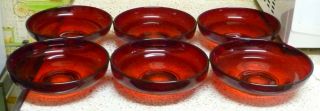 Set Of 6 Vintage Ruby Red Glass Soup/cereal Bowls - 6 5/8 "