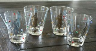 Vintage Culver Mardis Gras Old Fashioned Glasses Set Of 4 Jewelled Jester 4 "