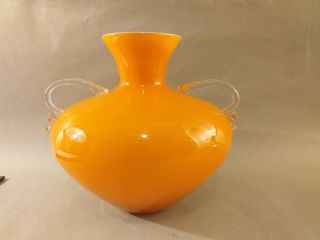 Vintage Empoli Cased Vase Orange Italian Art Glass 60s 70s Mid Century