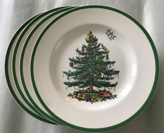 Set Of 4 Spode " Christmas Tree " 10 - 3/4 " Dinner Plates Made In England