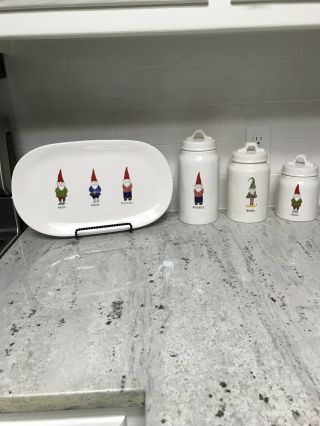 Rae Dunn Christmas 3 Gnomes Platter And Canisters Magic Merry Mischief