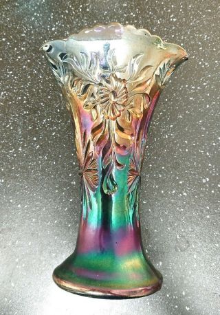 Eda Carnival Glass 8 " Tricorner Vase - Floral Sunburst