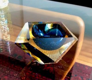 Murano Sommerso Mandruzzato Multi - Faceted Op - Art Glass Geode Bowl