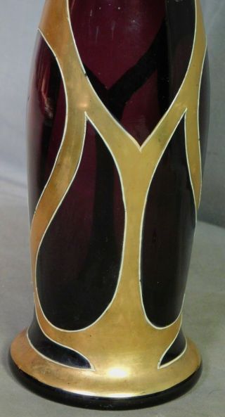 Antique Czechoslovakian Gilt Amethyst Art Nouveau Glass Vase Purple Gold Czech 2