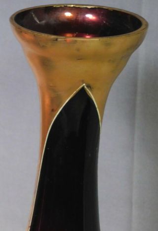 Antique Czechoslovakian Gilt Amethyst Art Nouveau Glass Vase Purple Gold Czech 5