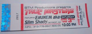 Rare Eminem Slim Shady Concert Ticket 1999 Detroit - 8 Mile Michigan