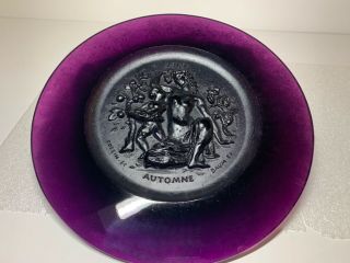 Daum Pate De Verre Art Glass Purple Autumn 1969 Plate Automne By Corbin 702/2000
