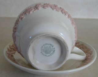 Wedgwood of Etruria & Barlaston Queen ' s Ware Cup & Saucer w/Pink Grapevine 2