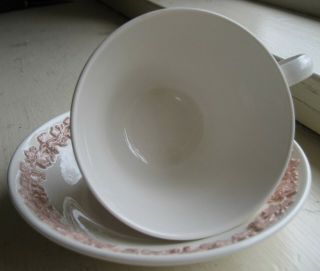 Wedgwood of Etruria & Barlaston Queen ' s Ware Cup & Saucer w/Pink Grapevine 3