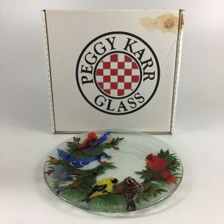 Peggy Karr Fused Art Glass Plate Christmas Birds 11” Round Plate Cardinal