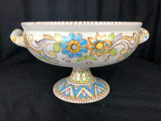Vintage Large Vincenzo Pinto Vietri Italy Pottery Footed Serving Bowl