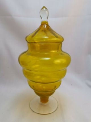 Yellow Swirl Empoli Art Glass Jar Bon Bon Sweets Apothecary Italian Vintage Mcm
