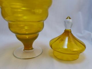 Yellow swirl Empoli Art Glass Jar Bon Bon Sweets Apothecary Italian Vintage MCM 8