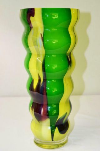 Barovier & Toso Bohemian Art Glass Hand Blown B.  A.  G 14 " Tall Vase Yellow Green