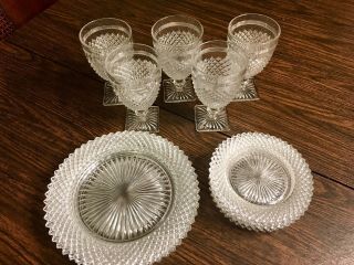 12pc Vtg Crystal Anchor Hocking Miss America Clear Goblets Dinner & Small Plates