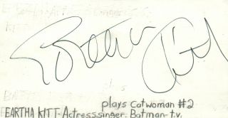 Eartha Kitt Actress Singer Catwoman In Batman Tv Autographed Signed Index Card