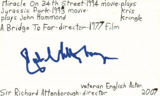 Richard Attenborough English Actor Director Gandhi Signed Index Card Jsa
