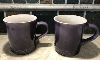 Set Of 2 " Cassis " 12 Oz Le Creuset 4 " Tall Straight Mugs Nwt Coffee Cups Purple