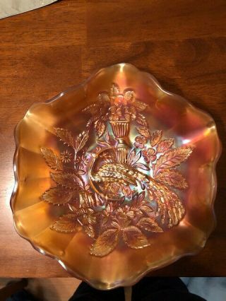 Millersburg Peacock And Urn Marigold Bowl,  10.  5 " Wide X 3 " High,  No Chips